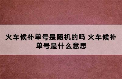 火车候补单号是随机的吗 火车候补单号是什么意思